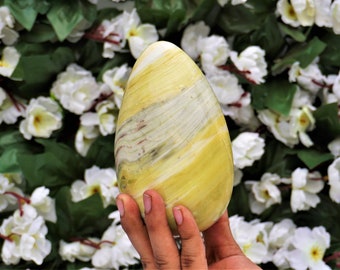 Beautiful | Yellow Serpentine Stone Large ~ 140MM | Natural Serpentine Egg , Heart Chakra Serpentine , Metaphysical Stone Ritual Large Egg