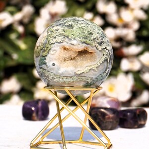 Moss Agate Druzy Sphere | 50MM | Natural Green Moss Agate Jasper Stone, Extra Quality, Natural Crystal Healing Stone Sphere.