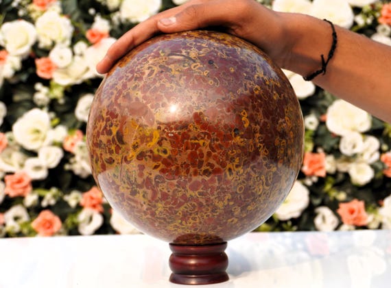 Large Fossil Coral Jasper Sphere: Healing Metaphysical Stone (200MM)