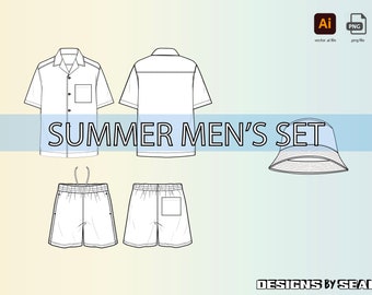 Camisa con botones Sombrero de pescador de manga corta Ilustración de dibujo técnico plano Plantilla de maqueta en blanco para paquetes de diseño y tecnología Descarga CAD