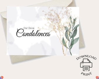 Our Deep Condolences Printable Card / Instant Download PNG / Card Template / Condolences Card / Sympathy Card / Pet Sympathy Card