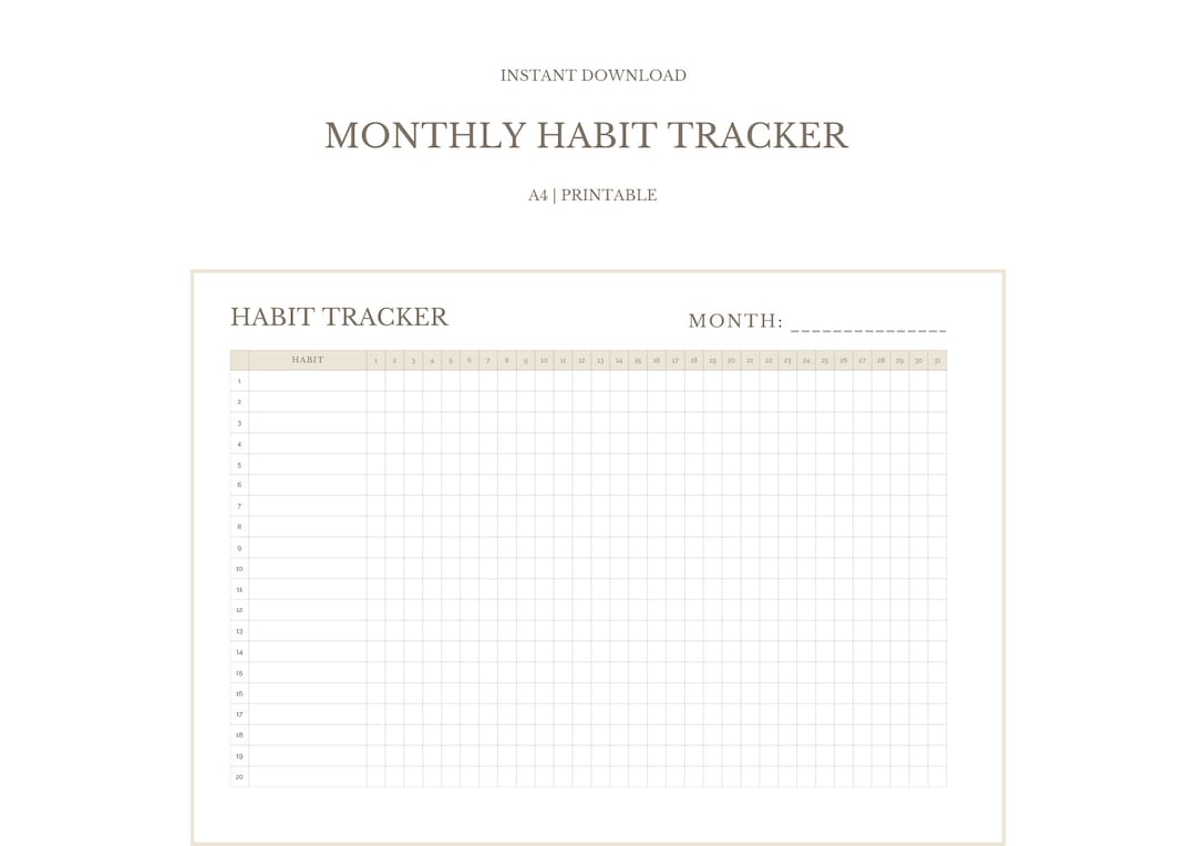 Monthly Habit Tracker Minimalist Printable - Etsy