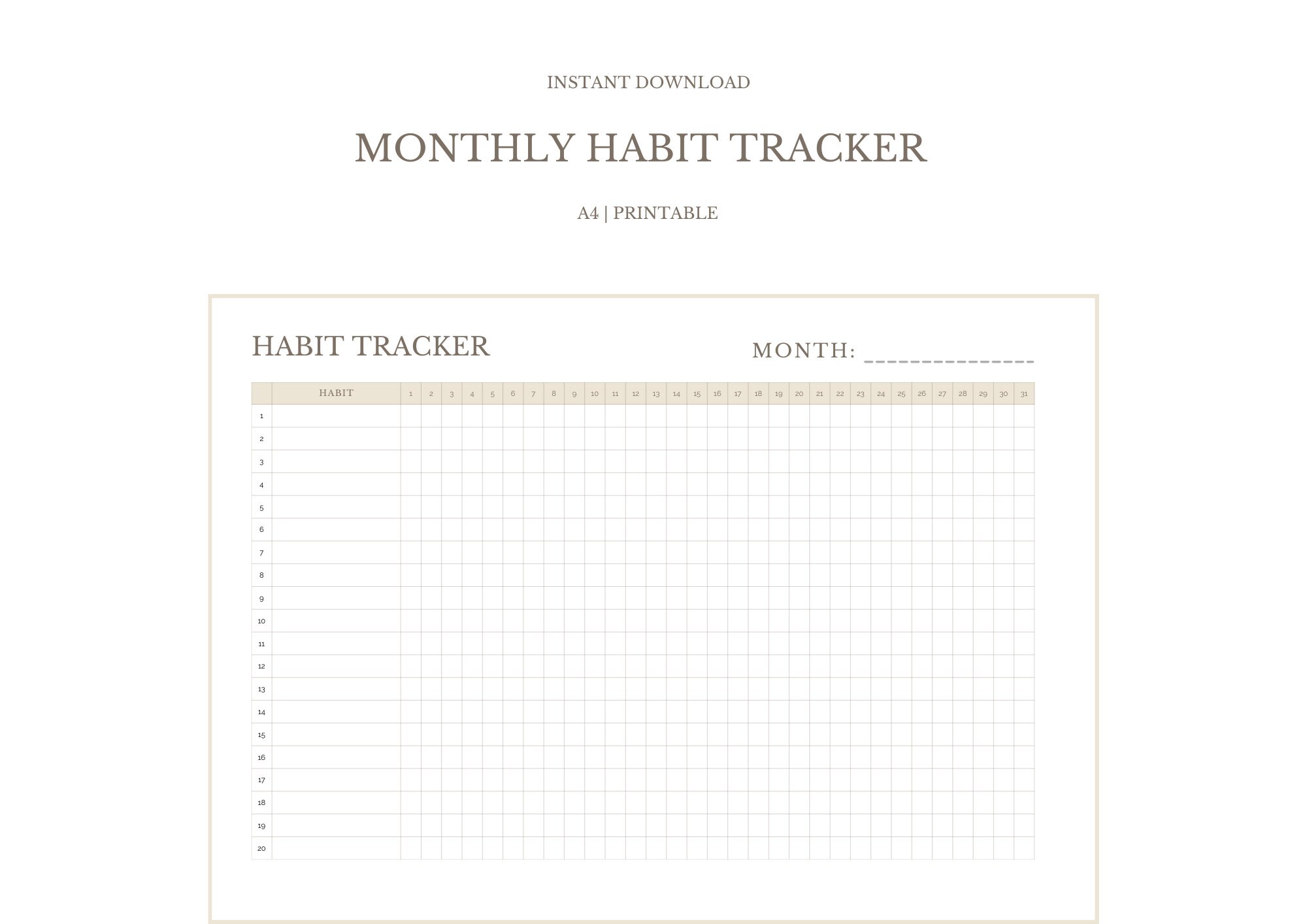 Monthly Habit Tracker Minimalist Printable - Etsy