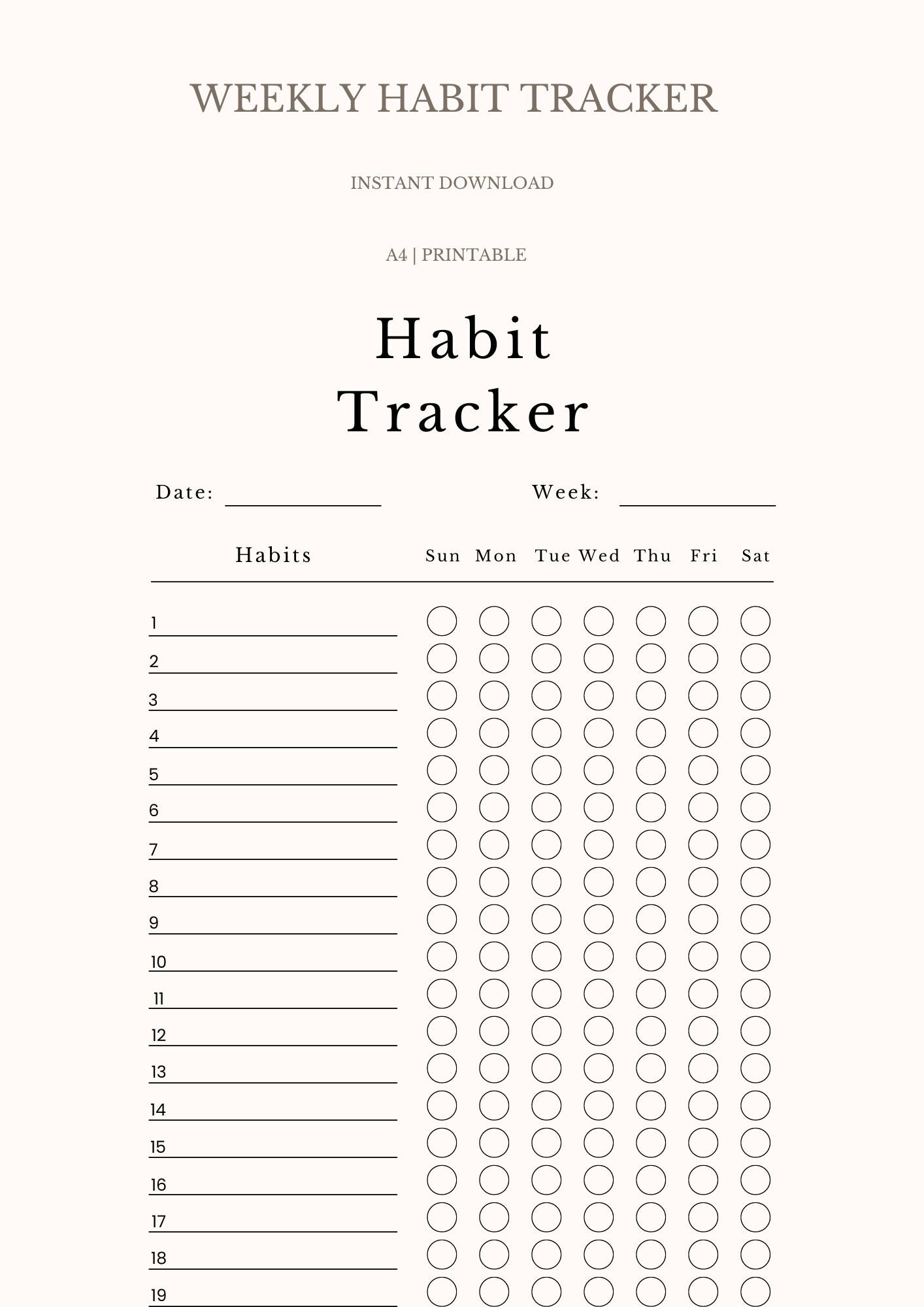 Weekly Habit Tracker Template Printable - Etsy