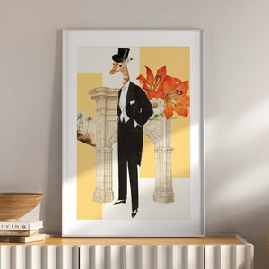 Arte de pared de jirafa, impresión vintage, póster de animales vintage, descarga digital de ilustrador de jirafa