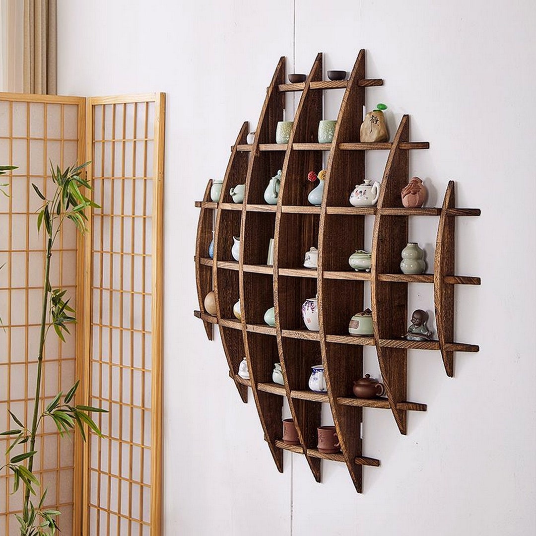 Solid Wood Tea Cup Rack Wall Hanging Storage Rack Tea Set Rack Etsy