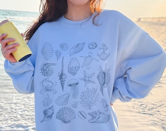 Coastal Cowgirl Sweatshirt Beach Sweatshirt Seashells Crewneck Ocean Pullover Coastal Aesthetic Crewneck Summer Sweatshirt Marine Life Shirt