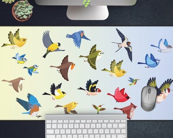 Birds Desk Mat Aesthetic, Nature Mousepad, Cute Large Computer Mat, Bird Large Mouse Pad For Office Desk, Gaming Mousepad, Blue Computer Mat