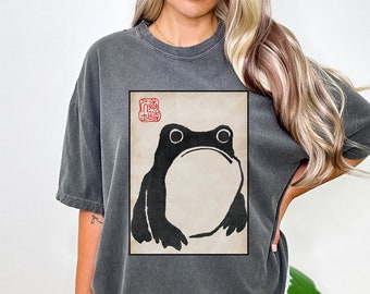 Frog Tshirt Comfort Colors, Unimpressed Frog T-Shirt, Grumpy Frog Shirt, Japan Frog Sweatshirt Sad Frog Tee Japan Art Matsumoto Shoji Frog