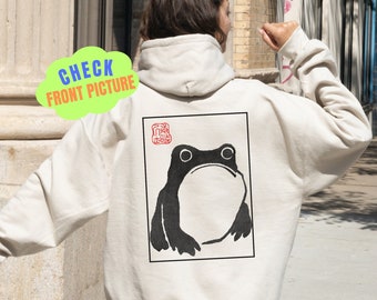 Unimpressed Frog Hoodie, Grumpy Frog Sweat Shirt, Frog Sweatshirt Cottagecore, Japanese Aesthetic by Matsumoto Hoji, Japanese Hoodies