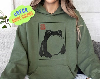 Unimpressed Frog Hoodie Sweatshirt - Tshirt Grumpy Frog Tshirt - cottagecore Japanese Aesthetic by Matsumoto Hoji, Vintage Art Sweatshirt