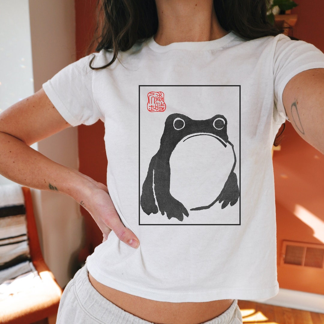 CHERRYKITTEN Women's Y2k Frog Graphic Crop Top - Funny Short Sleeve Crew Neck Tee, Fitted Going Out Top 8 thumbnail image