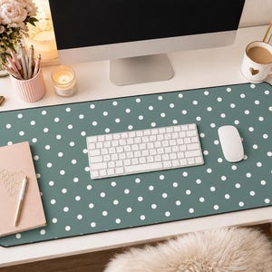 Polka Dots White Desk Mat Aesthetic Dalmation Large Computer Mat Trendy Workplace Mouse Pad For Office Desk Gaming Mousepad Cute Deskmat 316
