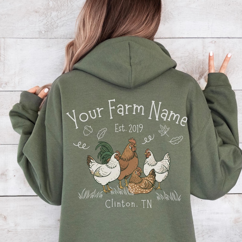 Custom Farm Hoodie Chicken Sweatshirt Personalized Women Chicken Shirt Farm Animals Crewneck Gift for Homesteader Funny Farmer Hoody 111825 image 1