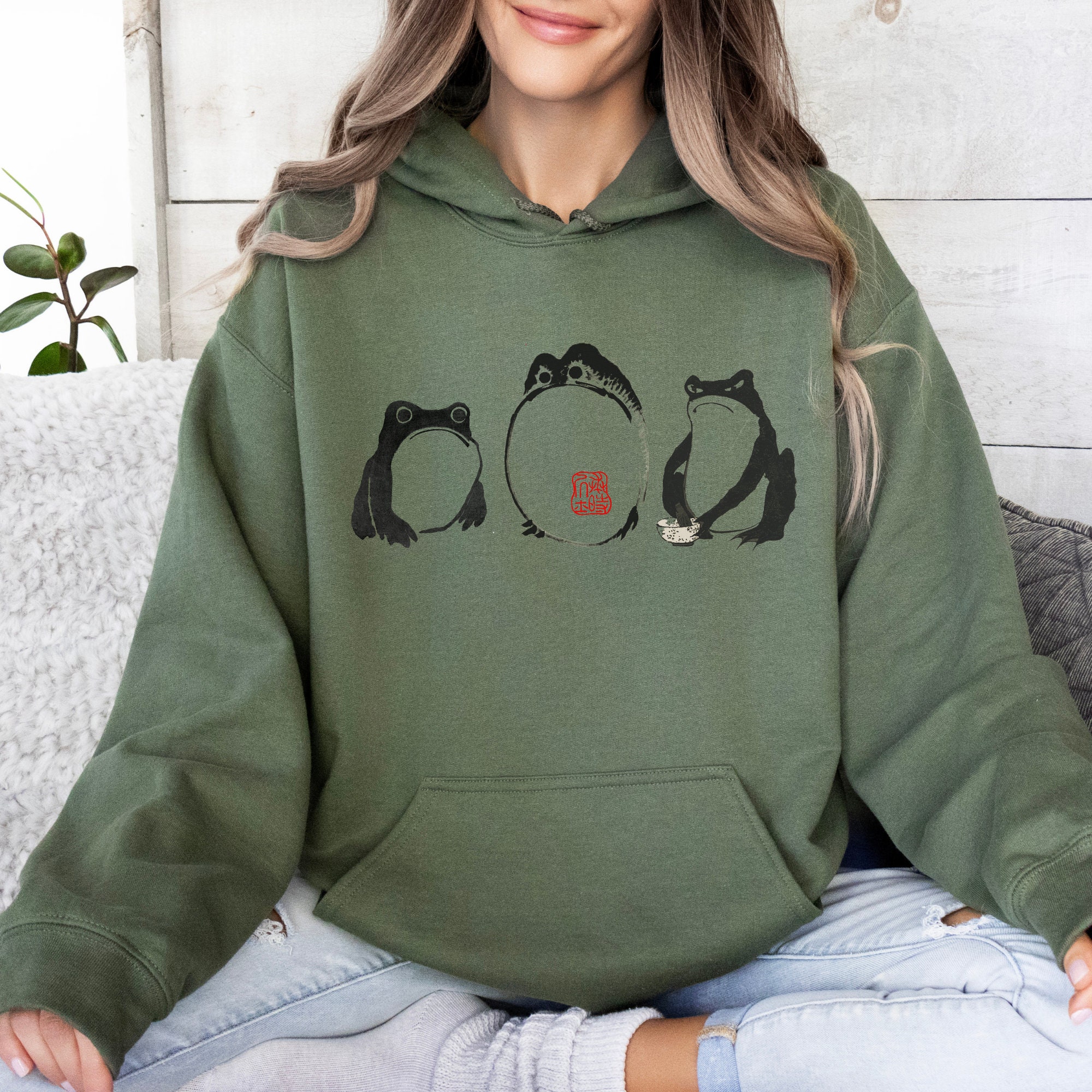 [COMPAGNO]★FROG POP EMBROIDERED HOODIE Unimpressed Frog Hoodie, Grumpy Frog Sweat Shirt, Frog