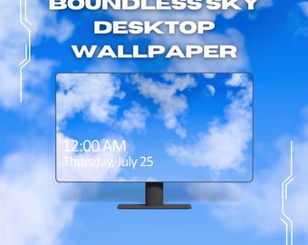 Blue sky sci-fi desktop wallpaper - Computer Background Digital Download -no ai
