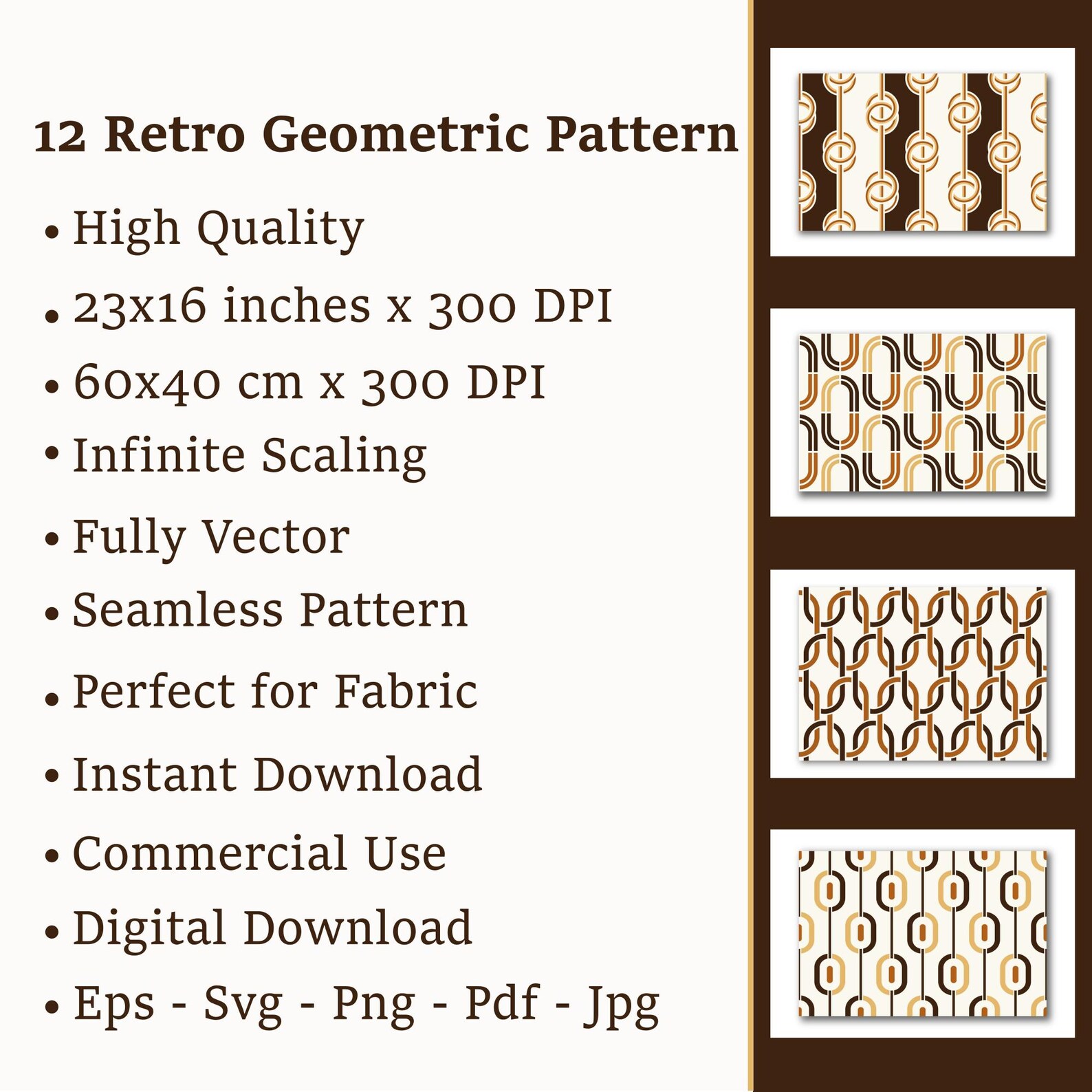 Retro Geometric Patterns, 70s Style, Seamless Backgrounds (digital ...