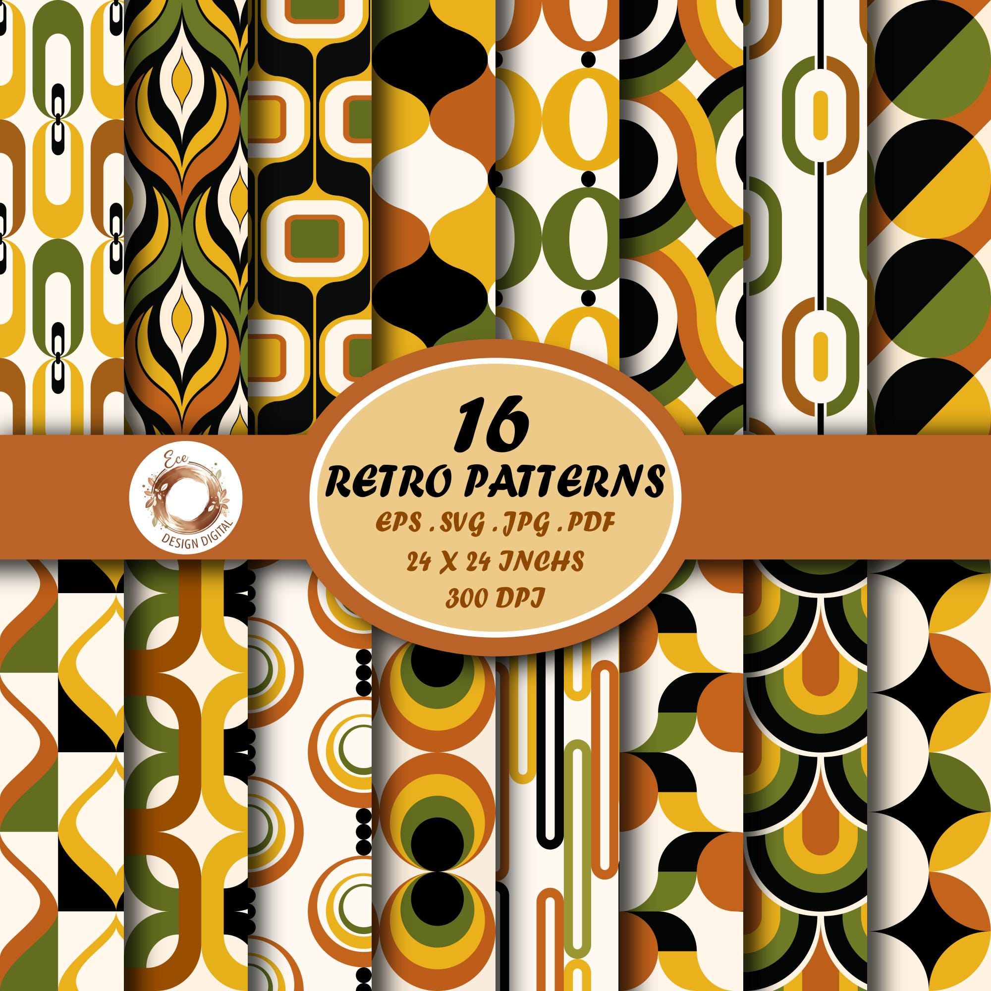 Mid Century Modern Geometric Patterns, Seamless 70s Retro Backgrounds ...