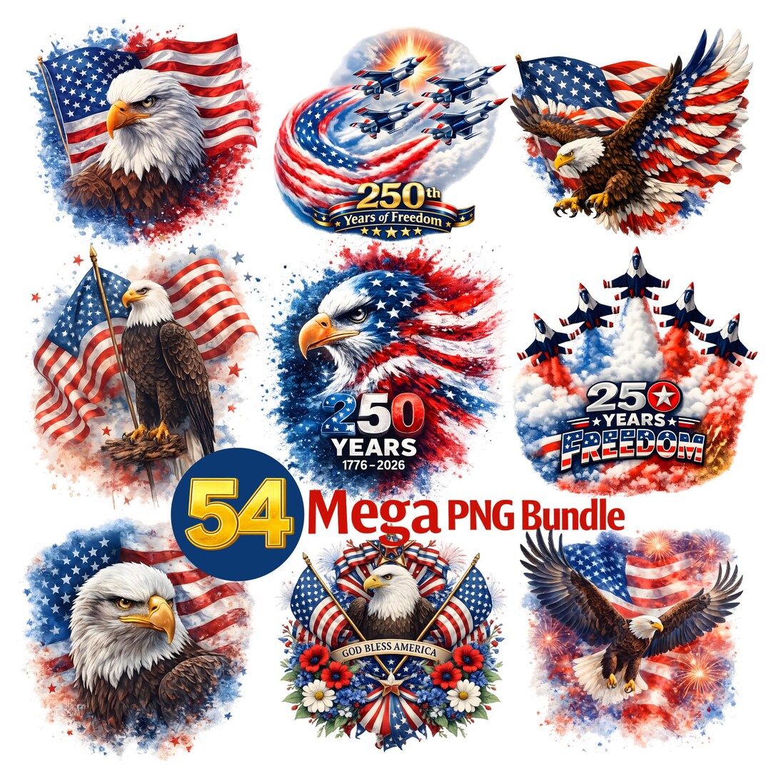 250th Anniversary USA PNG, 4th of July Patriotic Bundle, 1776-2026 ...