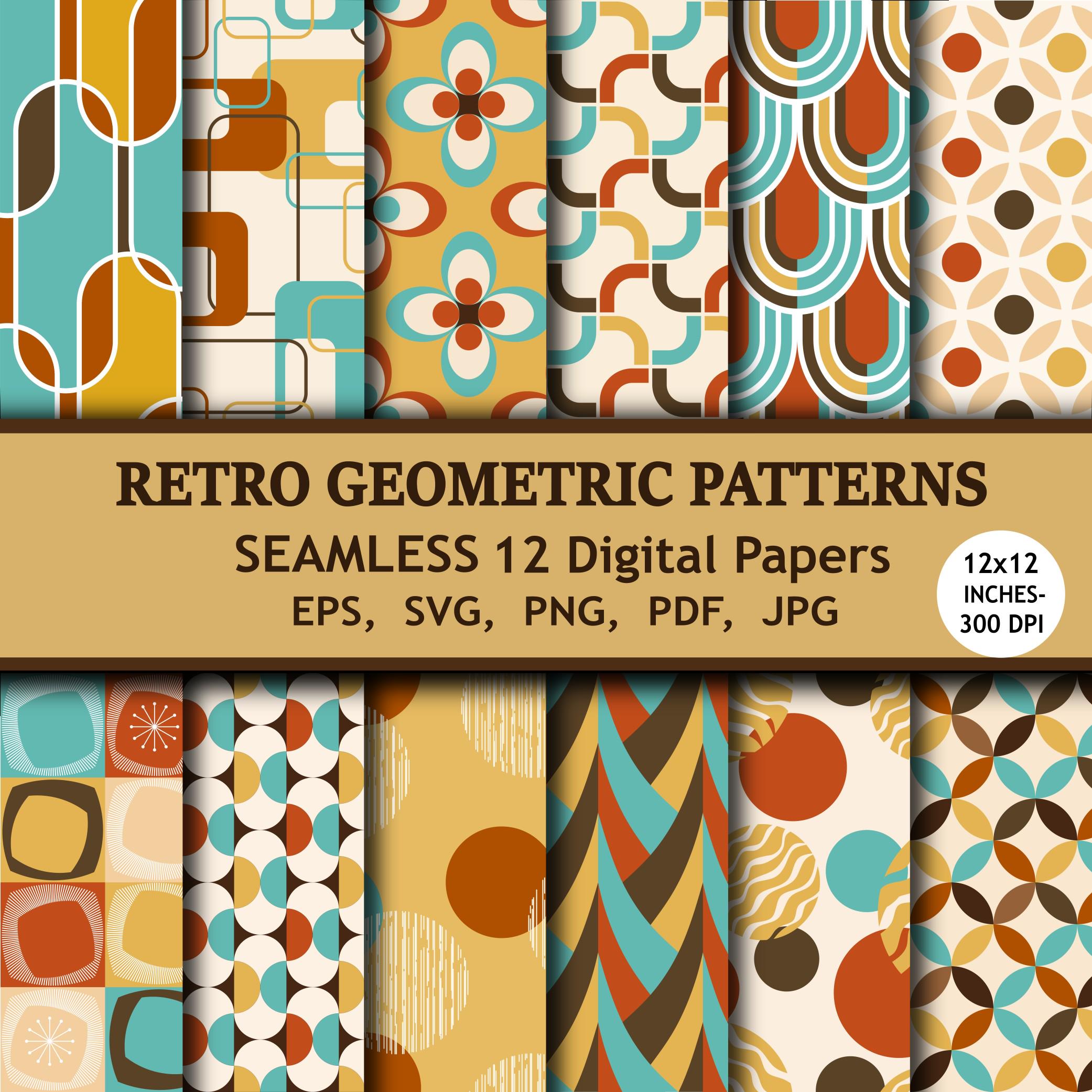 Mid Century Modern Seamless Patterns, 70s Retro Backgrounds (eps, Svg ...
