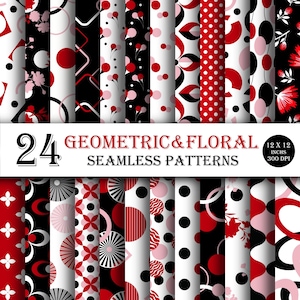 Seamless Geometric Floral Patterns, Retro Geometric Designs Papers (eps svg jpg pdf)