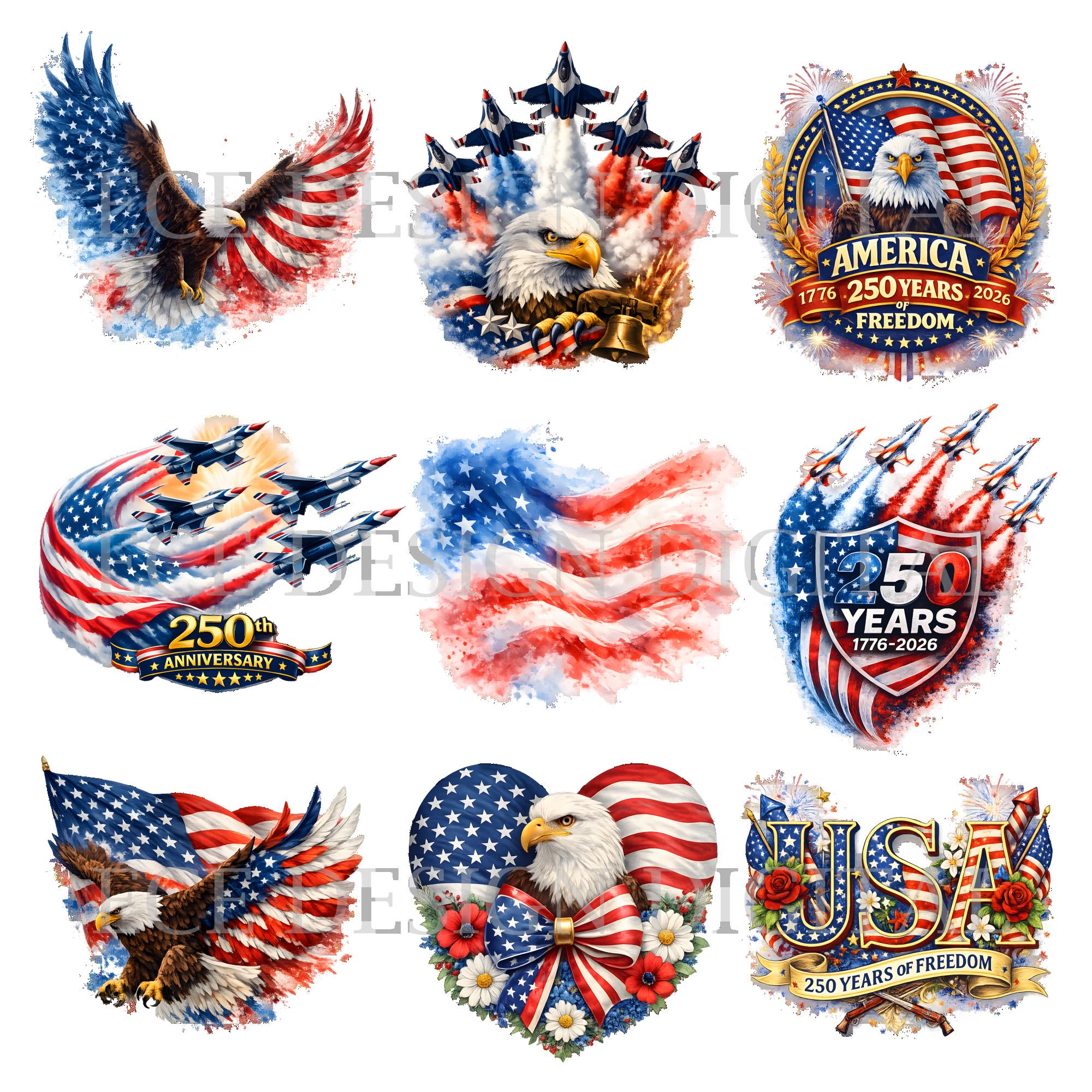 250th Anniversary USA PNG, 4th of July Patriotic Bundle, 1776-2026 ...