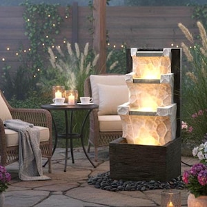 Tiered Waterfall Fountain with LED: Indoor/Outdoor Garden Patio Decor