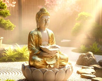 Golden Buddha Waterfall Fountain with LED Lights - Indoor Zen Decor