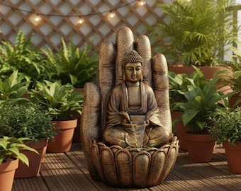 Buddha Hand Fountain – Zen Garden Decor, Indoor/Outdoor LED Water Feature (80 cm)