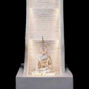 Buddha 3 Step Slate Poly Resin Waterfall Fountain LED Cascading Water, Indoor Outdoor Home Decor (LxWxH-100x44x46cm) Christmas Gift