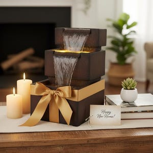 モダンでミニマリストな卓上噴水：屋内/屋外LED機能