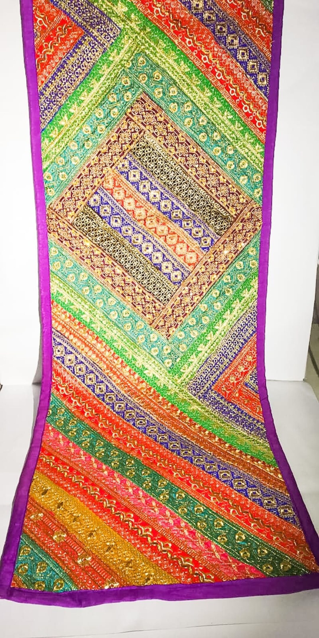 Beaded Indian Gujarati Table Runner Throw Tapestry Wall Etsy