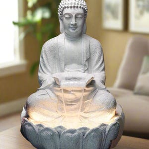 Lotus Buddha Waterfall Fountain: Polyresin Patio Decor (65x65x90cm)
