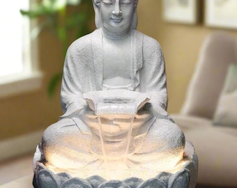 Lotus Buddha Waterfall Fountain: Polyresin Patio Decor (65x65x90cm)