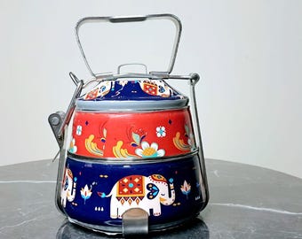 Hand-Painted Indian Tiffin Lunchbox: 2-Tier Stainless Steel Bento Box