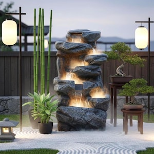 LED付き大型屋内噴水：ポリ樹脂製岩石滝