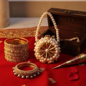 Wholesale Golden Pearl Mini Pouch: Indian Wedding Favor, Shagun Ginni Bag