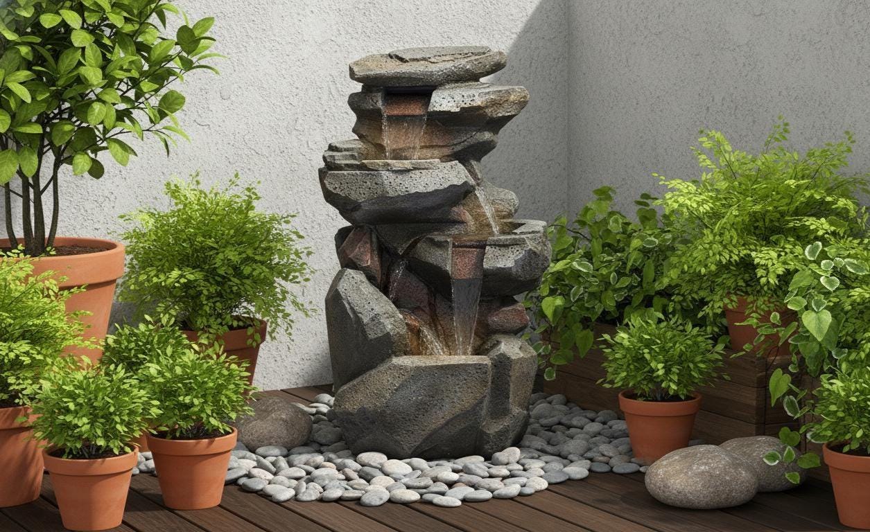 Large Indoor Outdoor Patio Garden Water Fountain : Poly Resin Rock ...