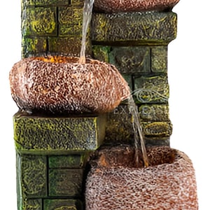 Brick And Bowl Fountain with LED Poly Resin Water feature Garden Patio Mothers Day Gift (LxWxH-38x36x96 cm) Indoor Outdoor