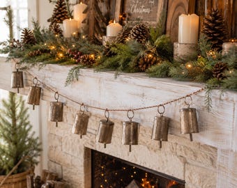 Handmade Iron Cow Bell Garland | Rustic Farmhouse Christmas Holiday Decor