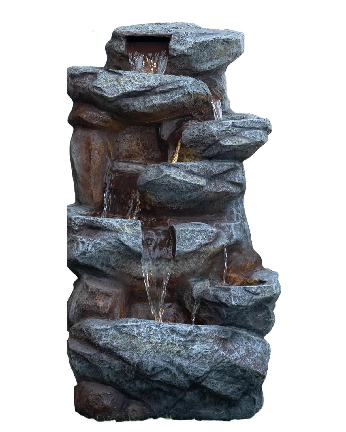 Large Indoor Water Fountain With Leds: Poly Resin Rock Waterfall ...