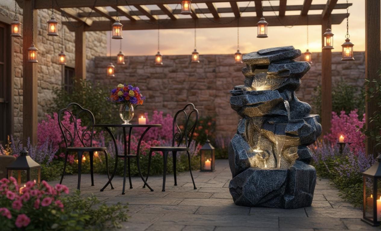 Large Indoor Outdoor Patio Garden Water Fountain : Poly Resin Rock ...