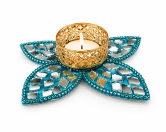 Handmade Diwali Candle Holder: Kundan Stone Indian Decor
