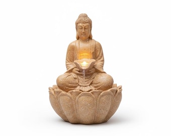 Buddha Bowl Fountain: Resin Tabletop Waterfall with LED Lights (24x18x34 Cm)