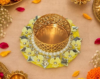 Mirror & Bead Diwali Diya Tea Light Holder: Indian Pooja Decoration