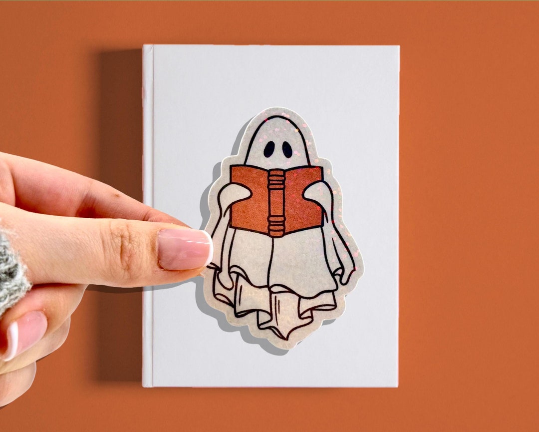 Ghost Reading Book Sticker: Holographic Halloween Sticker - Etsy
