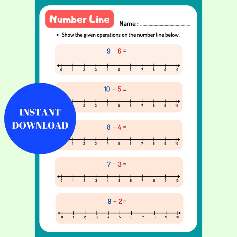 Number Line Addition and Subtraction Worksheet Fast Counting - Etsy