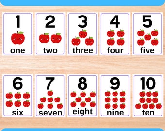 Number Flash Cards 1-10, Number Cards, Preschool Counting Flash Cards,  Count to 10,  A4 & A5 Montessori Flash Cards, Printable Number