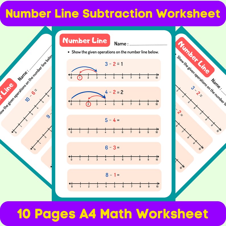 Number Line Addition and Subtraction Worksheet, 20 Pages Printable Math Practice, Fast Counting ...