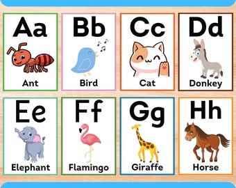 Alphabet Flash Cards, ABC Printable Picture Flashcards, Preschool Educational Learning Materials, ABC Flas Cards, Alphabet Cards Download